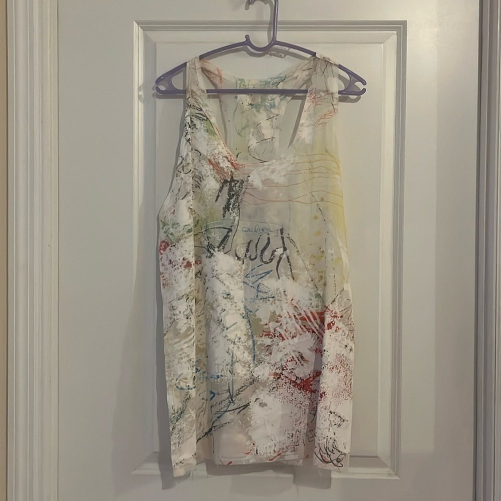 ALEXANDER WANG silk sheer graffiti printed tank top. Large.